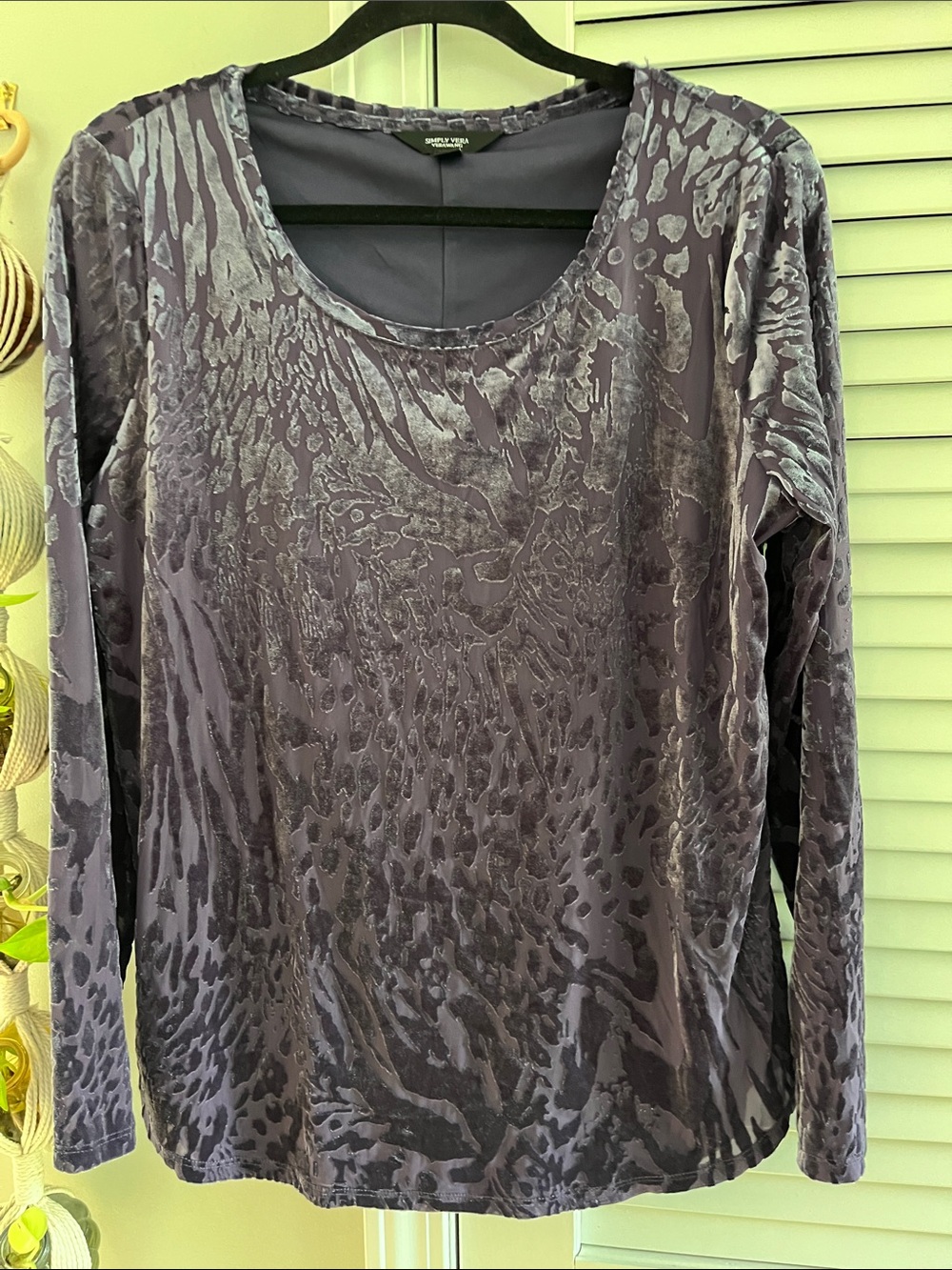 Simply Vera Vera Wang Purple Velvet Burnout Long Sleeve Tee